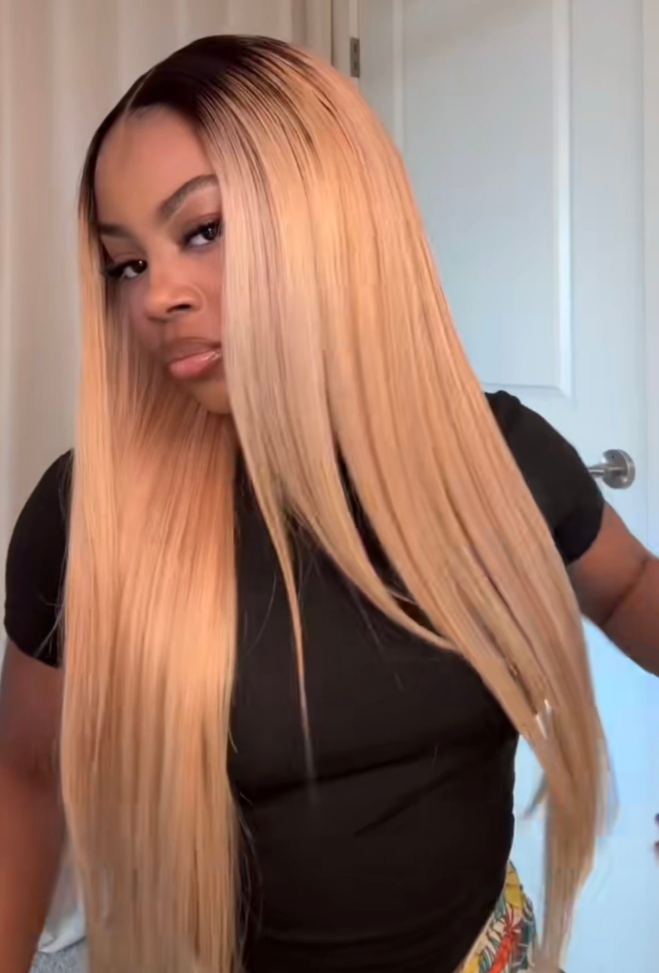 6x5 Ash Blonde Black Root Closure Wig